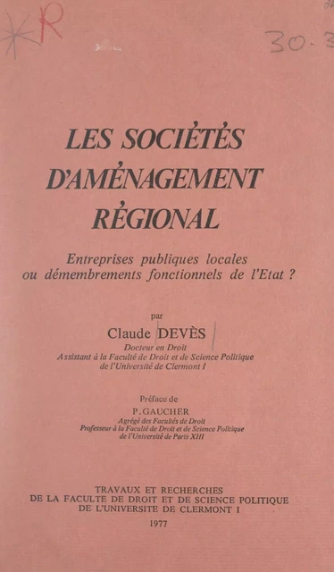 Les sociétés d'aménagement régional - Claude Devès - FeniXX réédition numérique