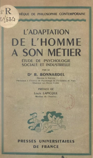 L'adaptation de l'homme à son métier - Raymond Bonnardel - FeniXX réédition numérique