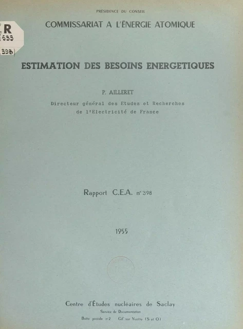 Estimation des besoins énergétiques - Pierre Ailleret - FeniXX réédition numérique