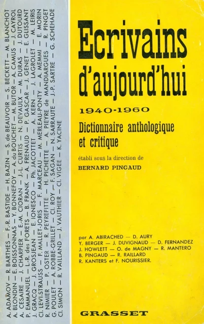 Ecrivains d'aujourd'hui 1940-1960 - Bernard Pingaud - Grasset