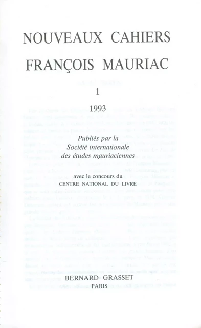 Nouveaux cahiers François Mauriac n°01 - François Mauriac - Grasset