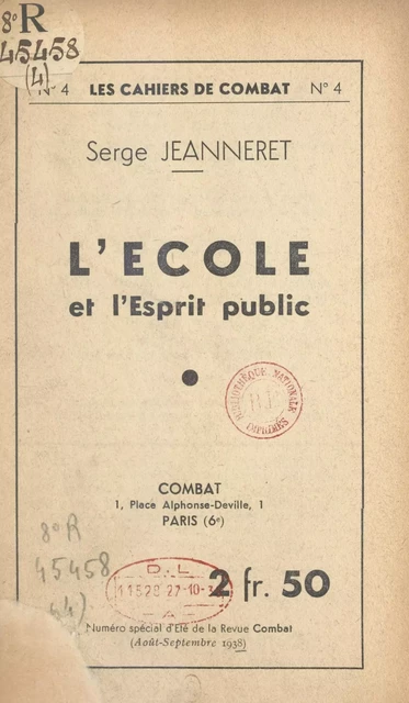 L'École et l'esprit public - Serge Jeanneret - FeniXX réédition numérique