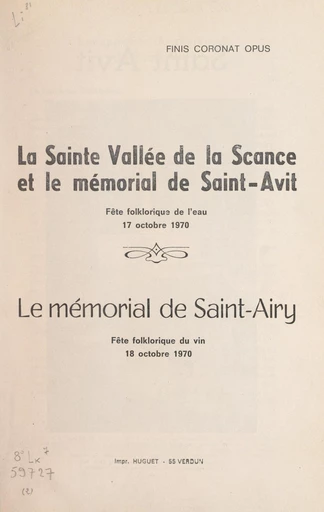 La sainte vallée de la Scance et le mémorial de Saint-Avit - Maxime Souplet - FeniXX réédition numérique