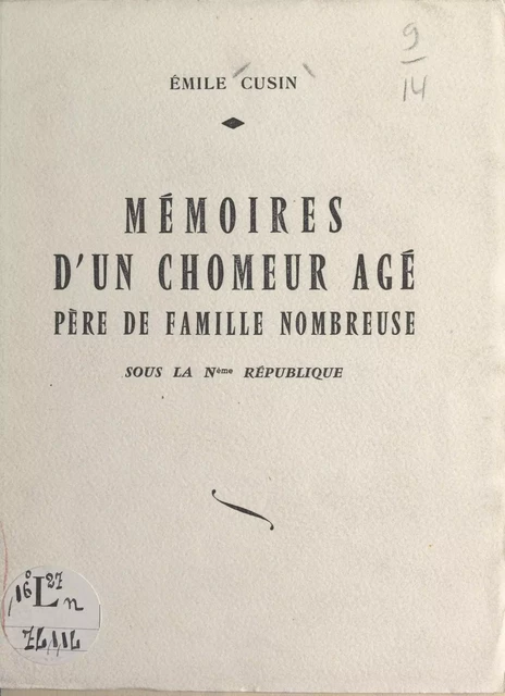 Mémoires d'un chômeur âgé - Émile Cusin - FeniXX réédition numérique