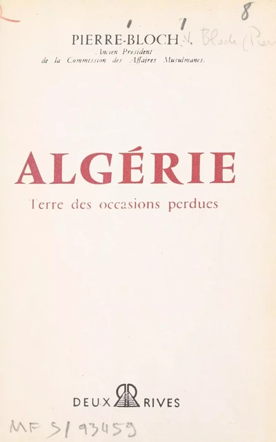 Algérie - Jean Pierre-Bloch - FeniXX réédition numérique