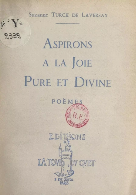 Aspirons à la joie pure et divine - Suzanne Turck de Laversay - FeniXX réédition numérique