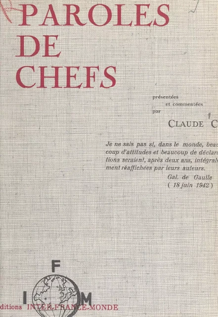 Paroles de chefs - Claude Cy - FeniXX réédition numérique