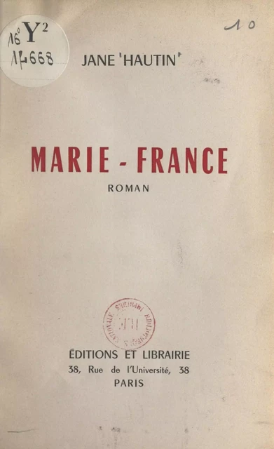 Marie-France - Jane Hautin - FeniXX réédition numérique