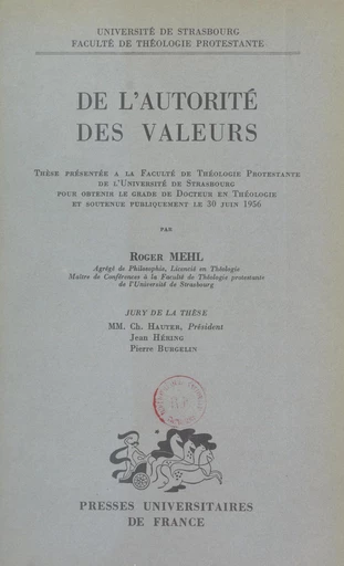 De l'autorité des valeurs - Roger Mehl - FeniXX réédition numérique