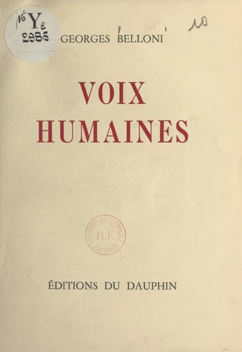 Voix humaines - Georges Belloni - FeniXX réédition numérique