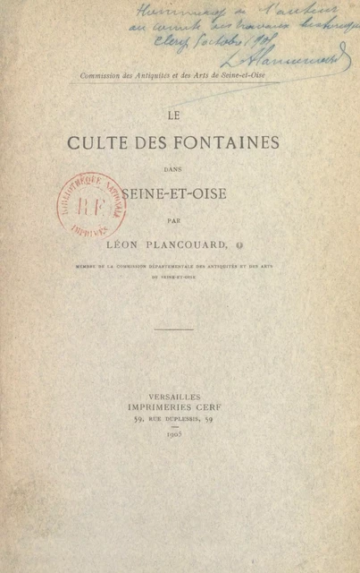 Le culte des fontaines dans Seine-et-Oise - Léon Plancouard - FeniXX réédition numérique