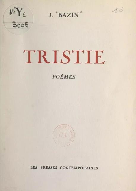 Tristie - Jacques Bazin - FeniXX réédition numérique