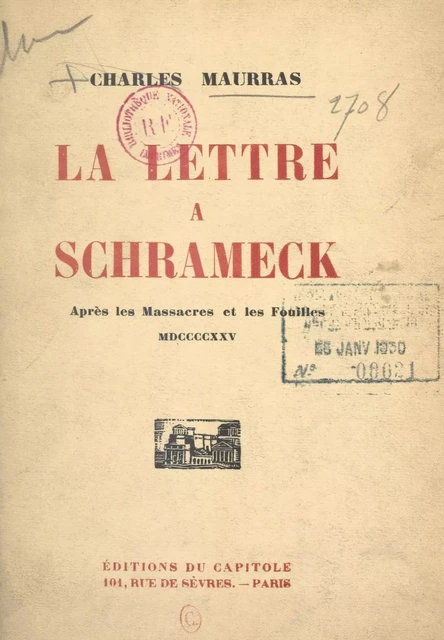 La lettre à Schrameck - Charles Maurras - FeniXX réédition numérique