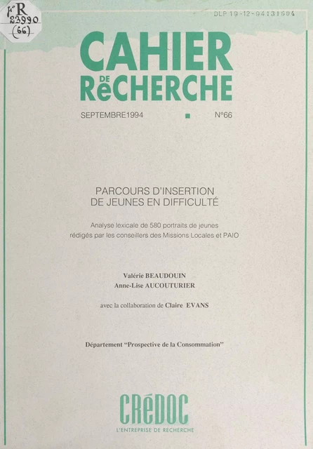 Parcours d'insertion de jeunes en difficulté - Anne-Lise Aucouturier, Valérie Beaudouin - FeniXX réédition numérique