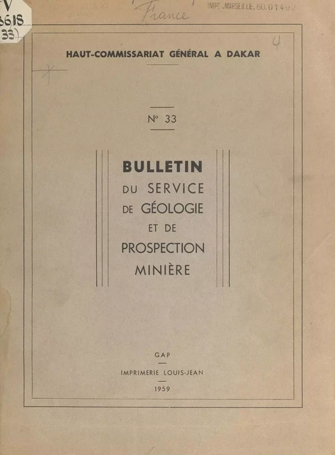 Contribution à l'étude géologique et hydrogéologique des formations primaires au Soudan méridional et en Haute-Volta - Guy Palausi - FeniXX réédition numérique