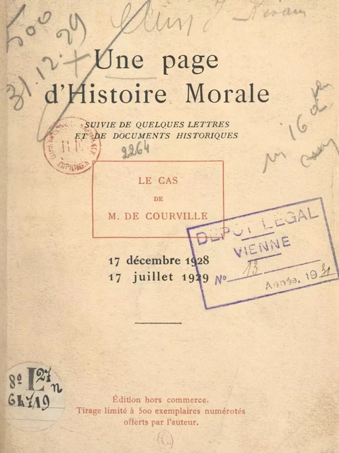 Une page d'histoire morale, suivie de quelques lettres et de documents historiques - Jean Rivain - FeniXX réédition numérique