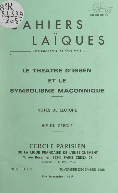 Le théâtre d'Ibsen et le symbolisme maçonnique - Robert Vidalin - FeniXX réédition numérique