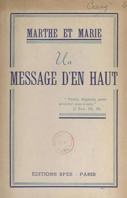 Marthe et Marie : un message d'en haut - Edmond Crapez - FeniXX réédition numérique