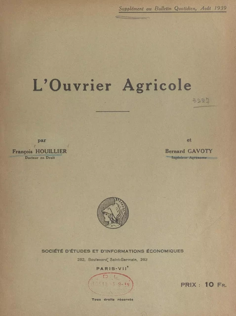 L'ouvrier agricole - Bernard Gavoty, François Houillier - FeniXX réédition numérique