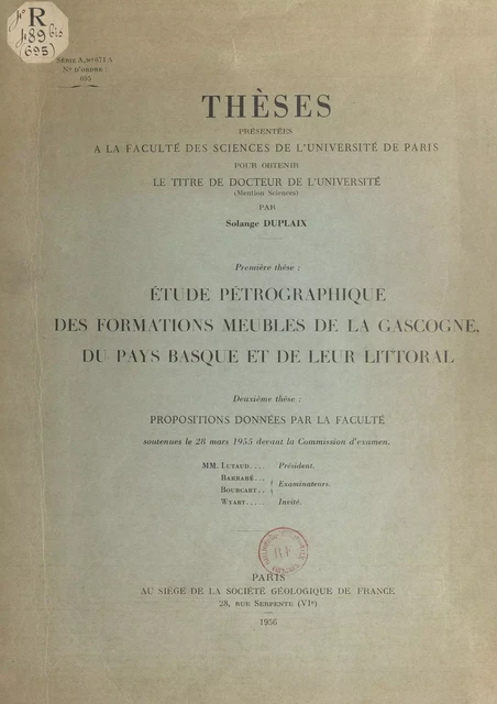 Étude pétrographique des formations meubles de la Gascogne, du Pays basque et de leur littoral - Solange Duplaix - FeniXX réédition numérique