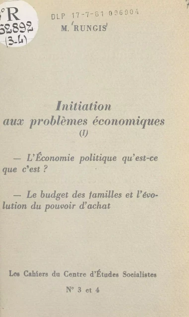 Initiation aux problèmes économiques (1) - Maïté Rungis - FeniXX réédition numérique