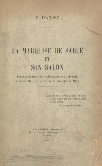 La marquise de Sablé et son salon - Nicola Ivanoff - FeniXX réédition numérique