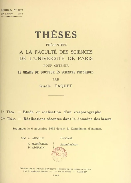 Étude et réalisation d'un évaporographe - Gisèle Taquet - FeniXX réédition numérique