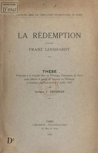 La Rédemption d'après Franz Leenhardt - Georges F. Grosjean - FeniXX réédition numérique