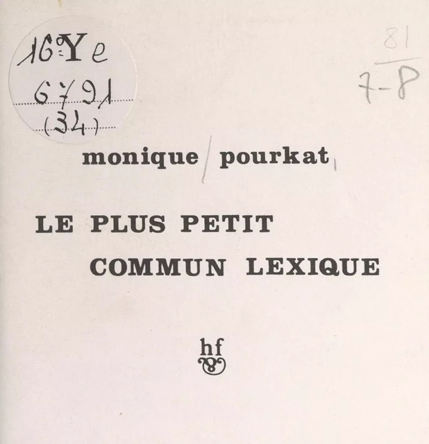 Le plus petit commun lexique - Monique Pourkat - FeniXX réédition numérique