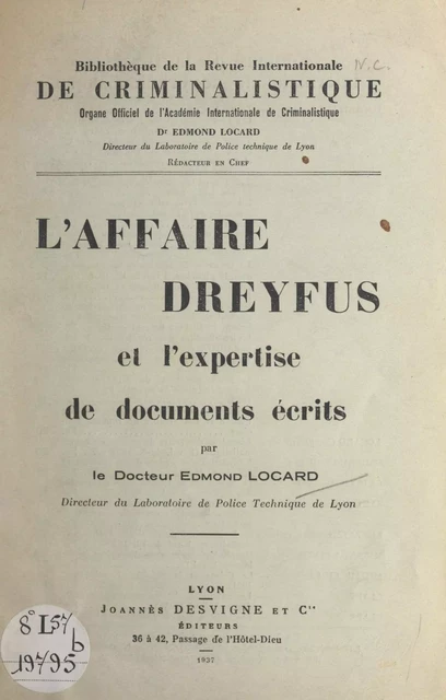 L'Affaire Dreyfus et l'expertise des documents écrits - Edmond Locard - FeniXX réédition numérique