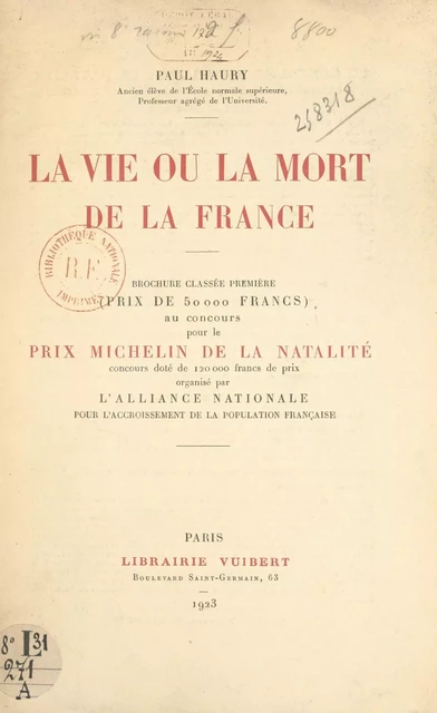 La vie ou la mort de la France - Paul Haury - FeniXX réédition numérique