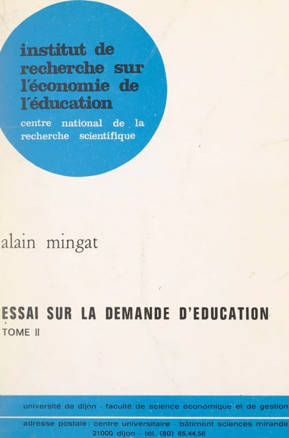 Essai sur la demande d'éducation (2) - Alain Mingat - FeniXX réédition numérique