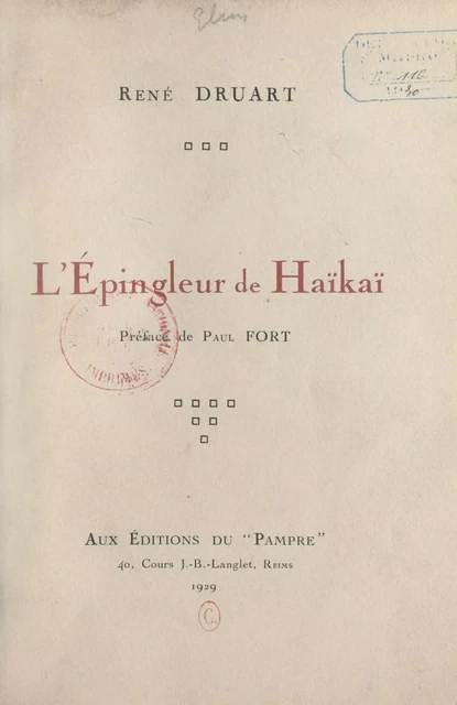 L'épingleur de haïkaï - René Druart - FeniXX réédition numérique