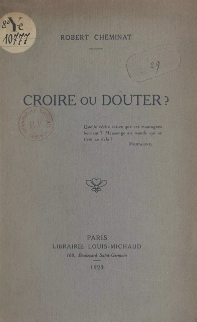 Croire ou douter ? - Robert Cheminat - FeniXX réédition numérique