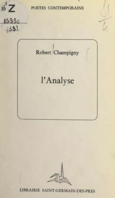 L'analyse - Robert Champigny - FeniXX réédition numérique