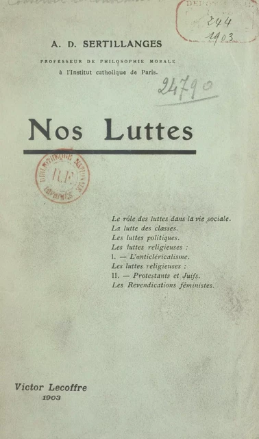 Nos luttes - Antonin-Dalmace Sertillanges - FeniXX réédition numérique