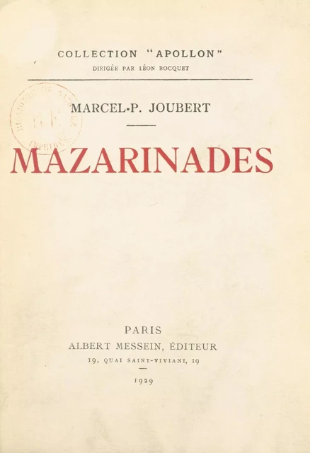 Mazarinades - Marcel-P. Joubert - FeniXX réédition numérique