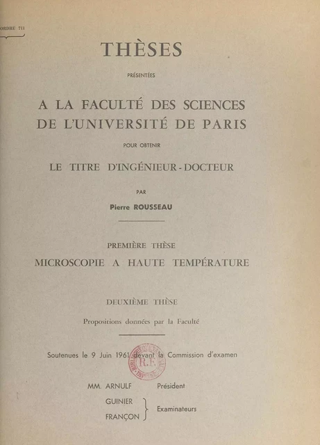 Microscopie à haute température - Pierre Rousseau - FeniXX réédition numérique