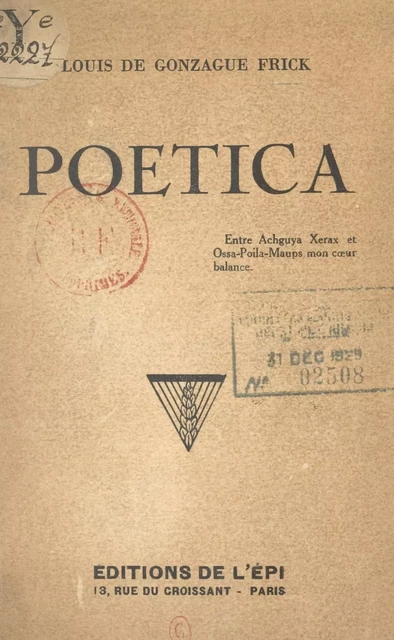 Poetica - Louis-de-Gonzague Frick - FeniXX réédition numérique