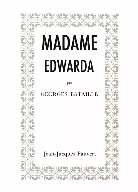 Madame Edwarda - Georges Bataille - Fayard/Pauvert