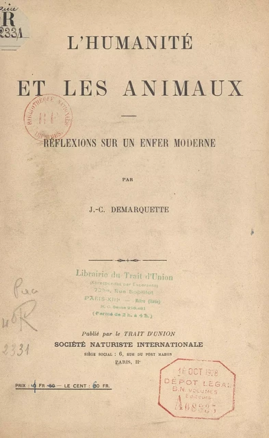 L'humanité et les animaux - Jacques Demarquette - FeniXX réédition numérique