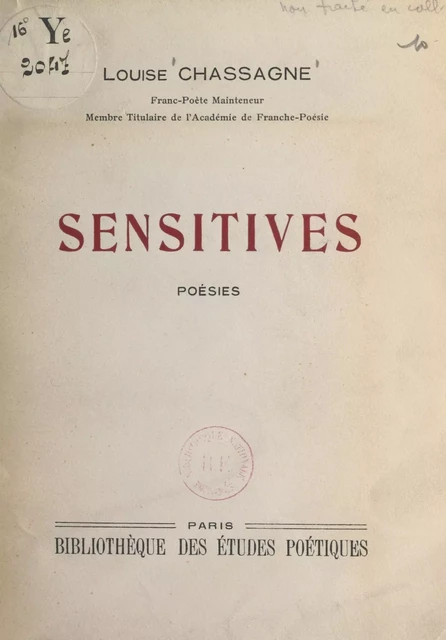 Sensitives - Louise Chassagne - FeniXX réédition numérique