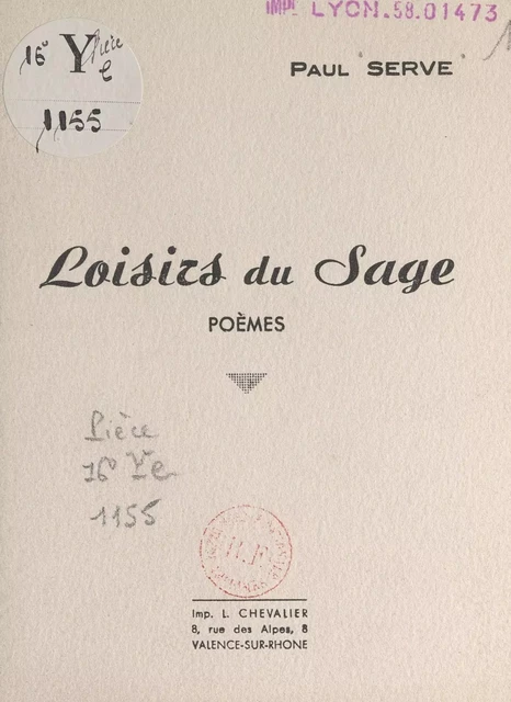 Loisirs du sage - Paul Serve - FeniXX réédition numérique