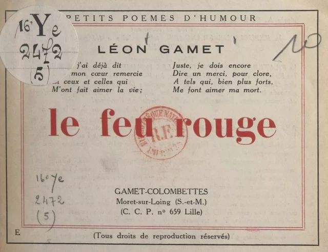 Le feu rouge - Léon Gamet - FeniXX réédition numérique