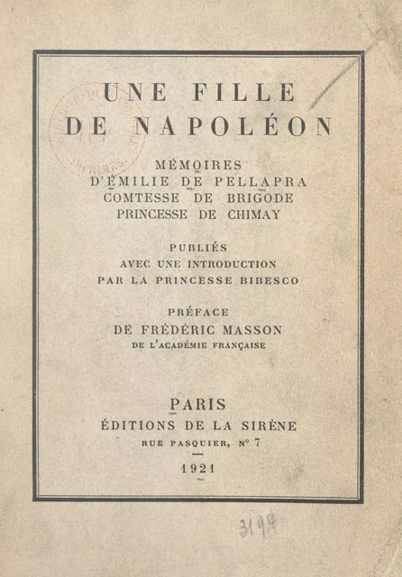 Une fille de Napoléon - Émilie de Pellapra - FeniXX réédition numérique