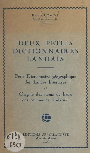 Deux petits dictionnaires landais - René Cuzacq - FeniXX réédition numérique