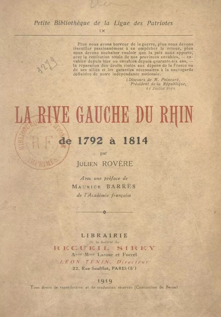 La rive gauche du Rhin de 1792 à 1814 - Julien Rovère - FeniXX réédition numérique