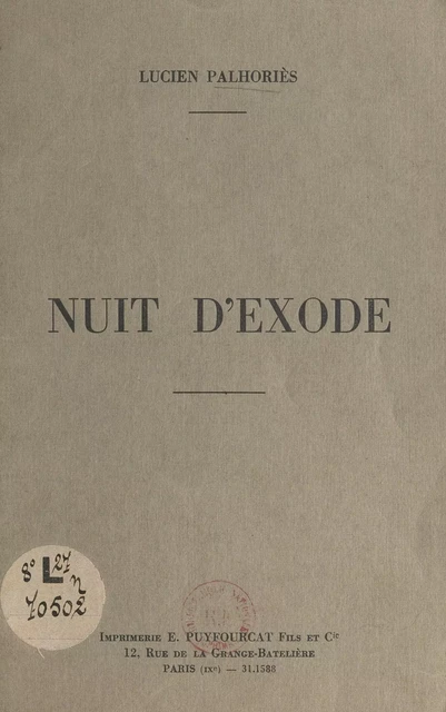 Nuit d'exode - Lucien Palhoriès - FeniXX réédition numérique