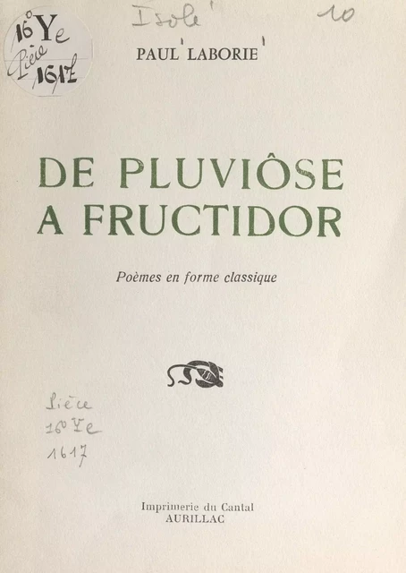 De pluviôse à fructidor - Paul Laborie - FeniXX réédition numérique