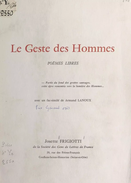 Le geste des hommes - Josette Frigiotti - FeniXX réédition numérique